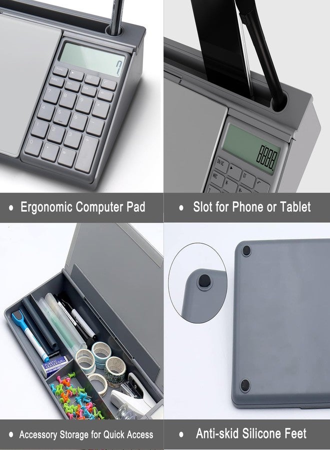 TOWON Desktop Glass Whiteboard with Basic Calculator, 12 Digit LCD Display, Desk Organizers with Accessories for Office, Home, School Supplies, Storage with Dry Erase Board Surface, Gray, 18'' x 6'' - Image 3